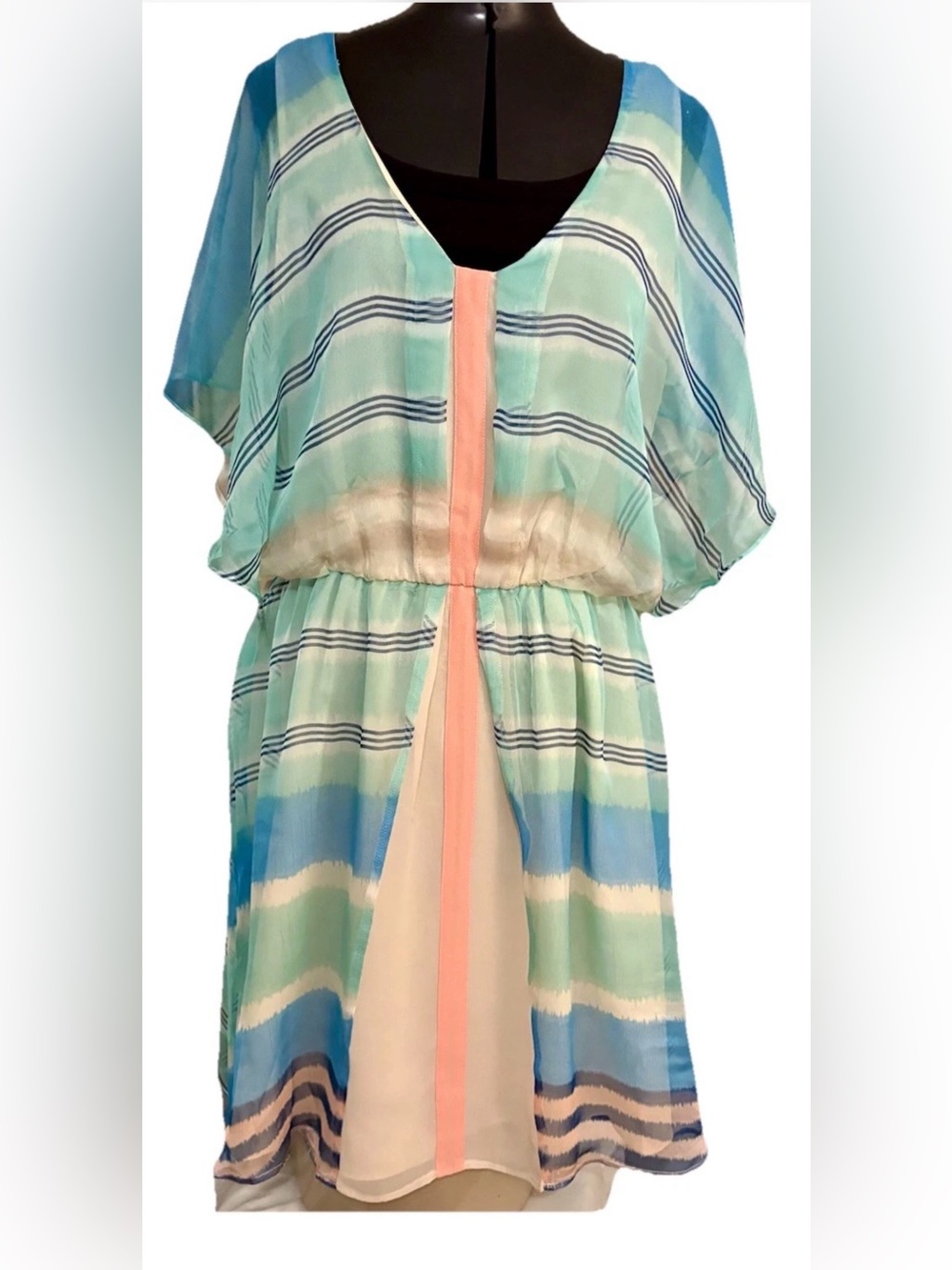 Anthropologie Meadow Rue Decatur Striped Chiffon Blue Pink Dress Sz Medium M